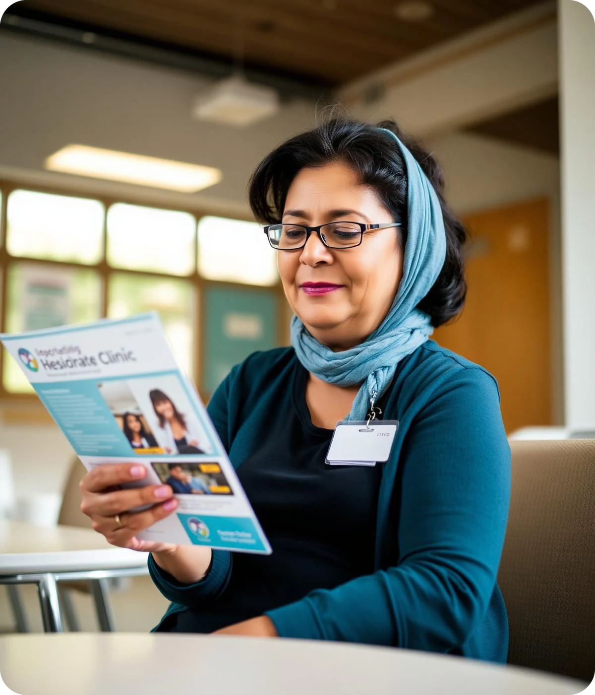 Patient reading medical brochure Patient reading medical brochure